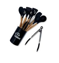Kit 12PCs Utensílios Cozinha Aguenta Altas Temperaturas Madeira Silicone