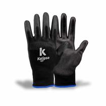 Kit 12PR Luva Trico Pu Preta Nylon Revest T.7 P - Kalipso
