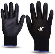 Kit 12PR Luva Trico Pu Preta Nylon Revest T.8 M - Kalipso