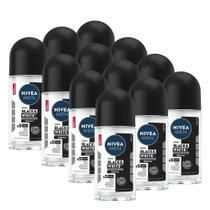 Kit 12un Desod RollOn Men Invisible Black White 50ml - Nivea
