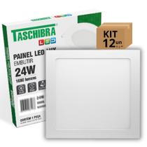 Kit 12un Painel Led Taschibra Embutir Quadrado 24w 3000K