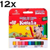 Kit 12x Caixas Giz de Cera 12 cores - Koala