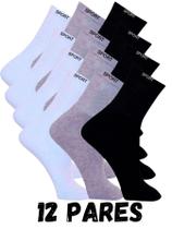 KIT 12x Pares Meia Cano Alto Algodão Adulto Unissex Sport 36-42