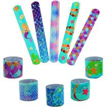 Kit 12x Pulseiras Sereia Coloridas Bracelete Bate Enrola P/ Crianças Kit 12x Pulseiras Sereia Coloridas Bracelete Bate Enrola P/ Crianças