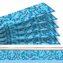 Kit 13 Adesivos Piscina Pastilha Degradê Tons De Azul 100x15cm
