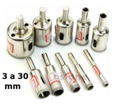 Kit 13 brocas serra copo diamantadas furar vidro cerâmica porcelanato marmore granito azulejo
