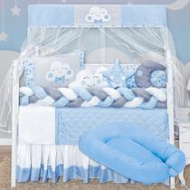 Kit 13 peças Berço Americano e Ninho Redutor Lua Nuvem Gota Chuva de Amor Baby