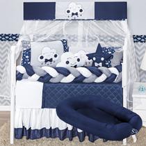 Kit 13 peças Berço Americano e Ninho Redutor Lua Nuvem Gota Chuva de Amor Baby