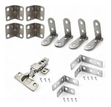 Kit 13 Peças Em Aço Inox Conectores E Dobradiças De Móveis Kit 13 Peças Em Aço Inox Conectores E Dobradiças De Móveis