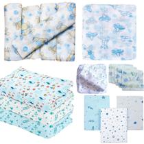 Kit 13 Peças Enxoval de Bebê - 10 Fraldas de Pano + 3 Cueiros Flanelados Estampados Kit 13 Peças Enxoval de Bebê - 10 Fraldas de Pano + 3 Cueiros Flanelados Estampados