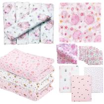 Kit 13 Peças Enxoval de Bebê - 10 Fraldas de Pano + 3 Cueiros Flanelados Estampados