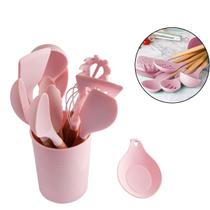 Kit 13 Peças Utensílios Cozinha Silicone Colher Copo Suporte Kit 13 Peças Utensílios Cozinha Silicone Colher Copo Suporte