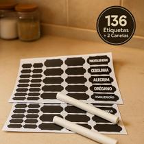 Kit 136 Etiquetas Adesivas Lousa BSMIX 2 Canetas Apagáveis Reutilizáveis Potes Temperos Despensa