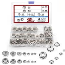 Kit 138 porcas flangeada sextavada aço inox m5 m6 m8 m10 m12