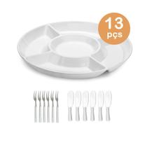 Kit 13pç petisqueira grande melamina branco tabua frios