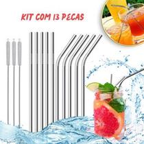 Kit 13pçs Canudo Aço Inox Reutilizável Limpador Escovinha Ecológico Sustentável Escova Limpeza Reto