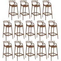 Kit 14 Banquetas Allegra com Encosto Design Cozinha/Bancada - Marrom Kit 14 Banquetas Allegra com Encosto Design Cozinha/Bancada - Marrom