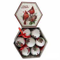 Kit 14 bolas 8cm natalinas passaros decorativos