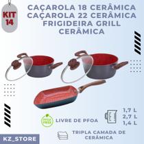 Kit 14 - caçarola 18 + caçarola 22 + frigideira grill nano cerâmica