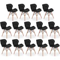 Kit 14 Cadeiras de Jantar Charles Eames Slim Wood Estofada - Preto