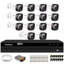 Kit 14 Câmeras de Segurança Full HD 1080p 2MP Bullet Visão Noturna 20M Infravermelho Tudo Forte + DVR Intelbras MHDX 1216 Multi HD de 16 Canais