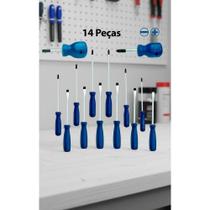 Kit 14 Chaves Fenda E Phillips Resistentes Aço Vanádio Azul