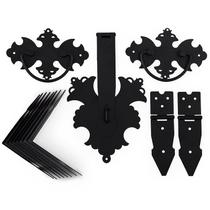 Kit 14 Peças Para Baú Alça Dobradiças Fecho Medalhão Preto