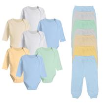 Kit 14 Peças Roupinhas de Bebê Body Manga Longa e Mijão Liso Kit 14 Peças Roupinhas de Bebê Body Manga Longa e Mijão Liso