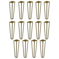Kit 14 Pés de Metal 25 CM Hairpin Legs Rack e Puffs Dourado G41