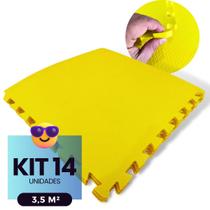 Kit 14 Placas Tapete Infantil EVA Estilo Piso Tatame 50x50cm 10mm (3,5 m²) Emborrachado Crianças Bebes Exercícios c/ Encaixe + Bordas Acabamento