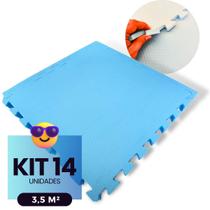 Kit 14 Placas Tapete Infantil EVA Estilo Piso Tatame 50x50cm 10mm (3,5 m²) Emborrachado Crianças Bebes Exercícios c/ Encaixe + Bordas Acabamento