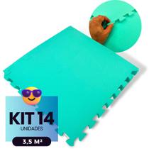 Kit 14 Placas Tapete Infantil EVA Estilo Piso Tatame 50x50cm 10mm (3,5 m²) Emborrachado Crianças Bebes Exercícios c/ Encaixe + Bordas Acabamento