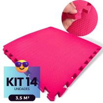 Kit 14 Placas Tapete Infantil EVA Estilo Piso Tatame 50x50cm 10mm (3,5 m²) Emborrachado Crianças Bebes Exercícios c/ Encaixe + Bordas Acabamento