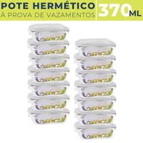 Kit 14 Potes de Vidro Hermético Marmita 4 Travas 370 ml Fitness Mantimentos Tampa Alimentos Microondas Retangular Jogo
