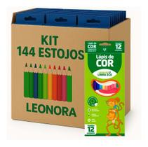 Kit 144 Estojos Lápis De Cor 12 Cores Escolar Atacado