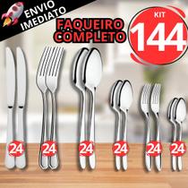 Kit 144 Faqueiro Completo Talher Inox Colher Garfo Faca Colher Sobremesa Garfo Sobremesa Colher Chá