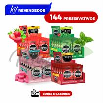 Kit 144 Preservativos Prudence Cores e Sabores Variados Morango/Tutti Frutti/Hortelã/Tradicional