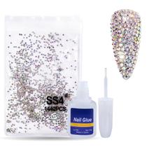 Kit 1440 Pedrinhas Strass Para Unhas + Cola Para Tips 10g Com Pincel