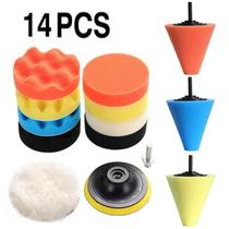 Kit 14pcs Esponjas Boinas Polimento Cônicas e Circulares Diferentes Densidades para Furadeira e Parafusadeira
