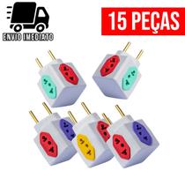 Kit 15 Adaptador de Tomada Cubo Colorido 4 Entradas 10A 20A Kit 15 Adaptador de Tomada Cubo Colorido 4 Entradas 10A 20A