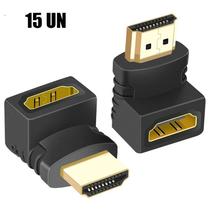 Kit 15 Adaptadores Conector HDMI Emenda Macho Femea 90 Graus em L 4K P/ Tv Pc Computador Video Game