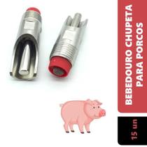 Kit 15 Bebedouro Chupeta Inox Suíno Porco Adulto 7cm