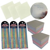 Kit 15 Blocos Auto Adesivo Notas Recados + 3 Cartelas Tira Tirinha Marca Texto Livros