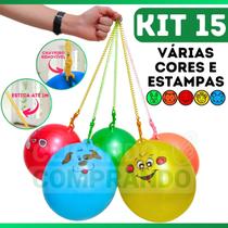 Kit 15 Bola De Vínil Pula Pula Com Cordão Mola Bollinha Dente de Leite Kit 15 Bola De Vínil Pula Pula Com Cordão Mola Bollinha Dente de Leite