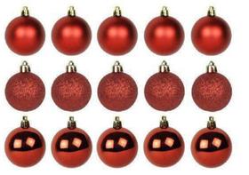 Kit 15 Bolas Arvore Natal Fosca Lisa e Glitter Vermelhas 3cm - Ampla Natal