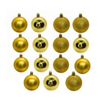 Kit 15 Bolas de Natal 4cm Dourada Fosca Lisa e Glitter com Cordão Kit 15 Bolas de Natal 4cm Dourada Fosca Lisa e Glitter com Cordão