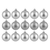 Kit 15 Bolas de Natal 4cm Mistas Fosca Lisa e Glitter com Cordão