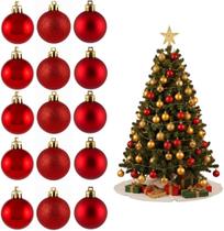 Kit 15 Bolas de Natal Decorativas 3cm Cores Vermelho ou Dourado Acabamento Fosco, Brilhante e Glitter Enfeites par