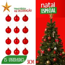 Kit 15 Bolas de Natal Decorativas Brilho Fosca e Glitter 3cm Enfeites para Árvore Natalina