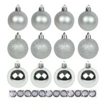 Kit 15 Bolas De Natal Mista 3cm Prata Decoração Árvore